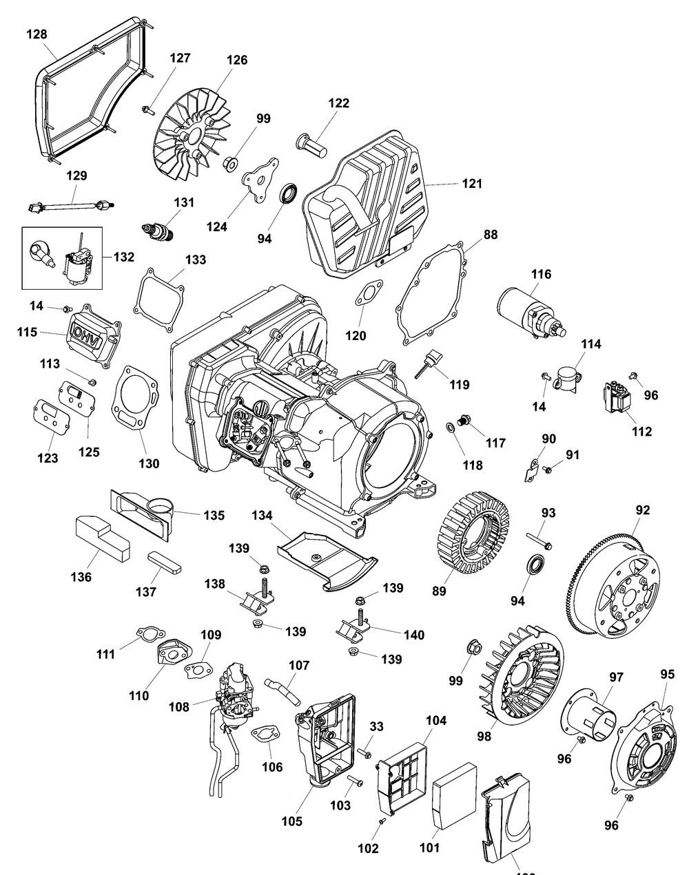 Main Unit P3 Engine Diagram and Parts List for 030805-00  Briggs and Stratton Generator